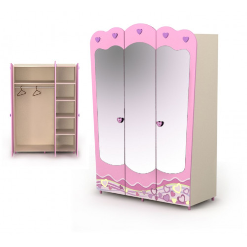 Трехдверный шкаф с зеркалом Pn-03 Pink от Мебель-24